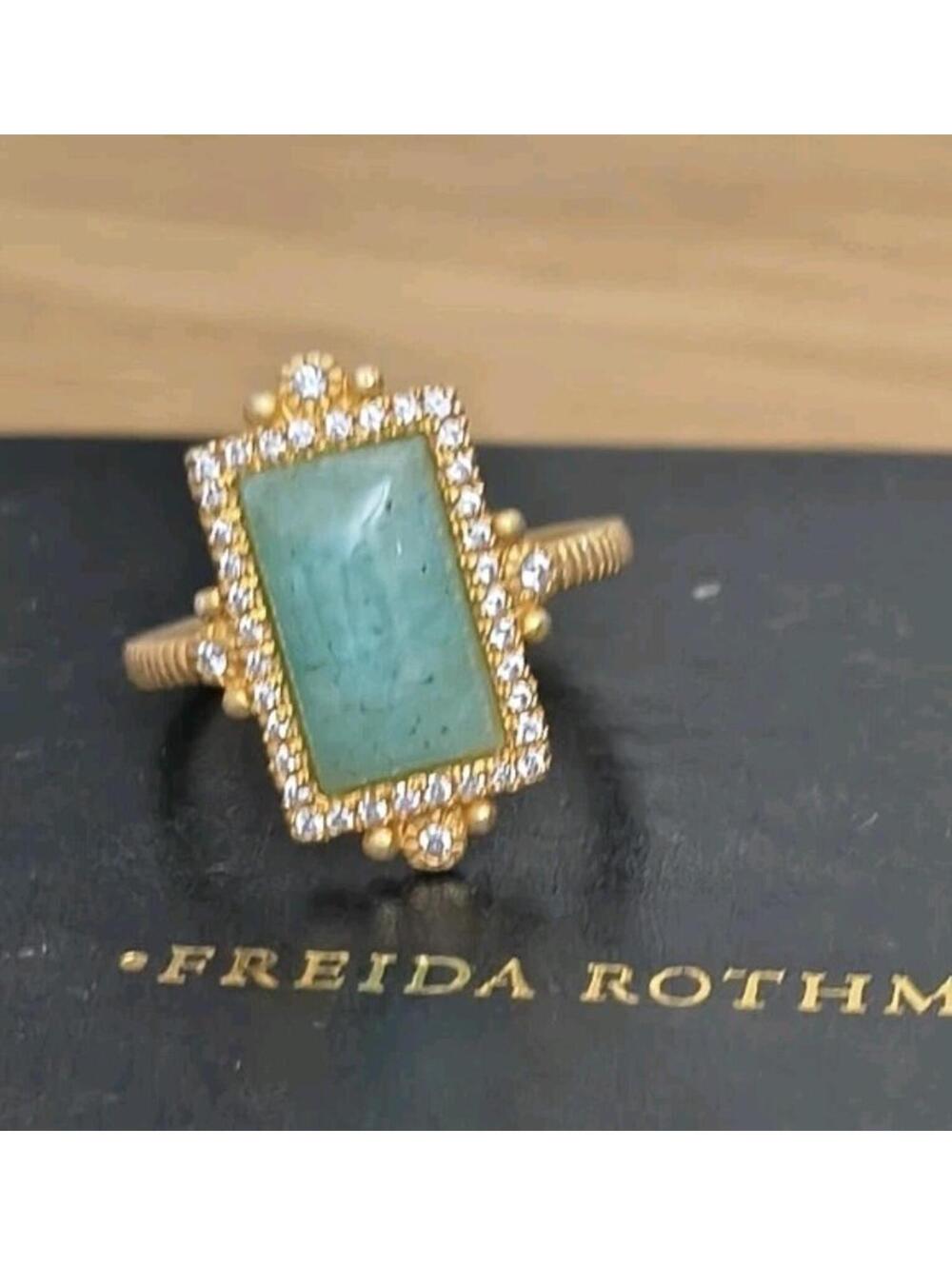 New Freida Rothman Amzonite Stone CZ Accent Statement Ring Size 7 - Picture 2 of 4